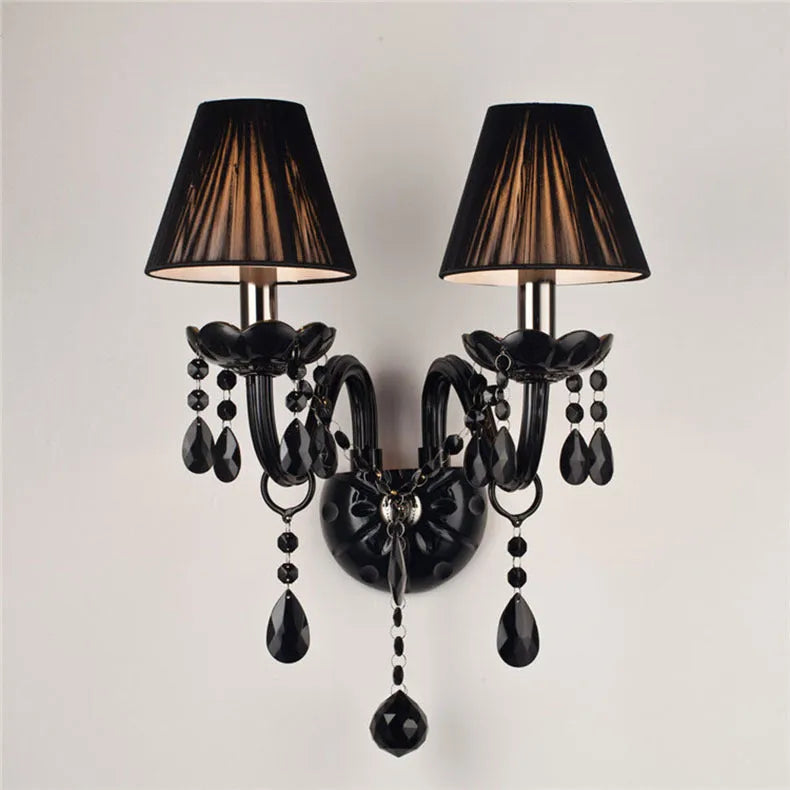 Double head European crystal wall lamp 340mm black finish living room lighting