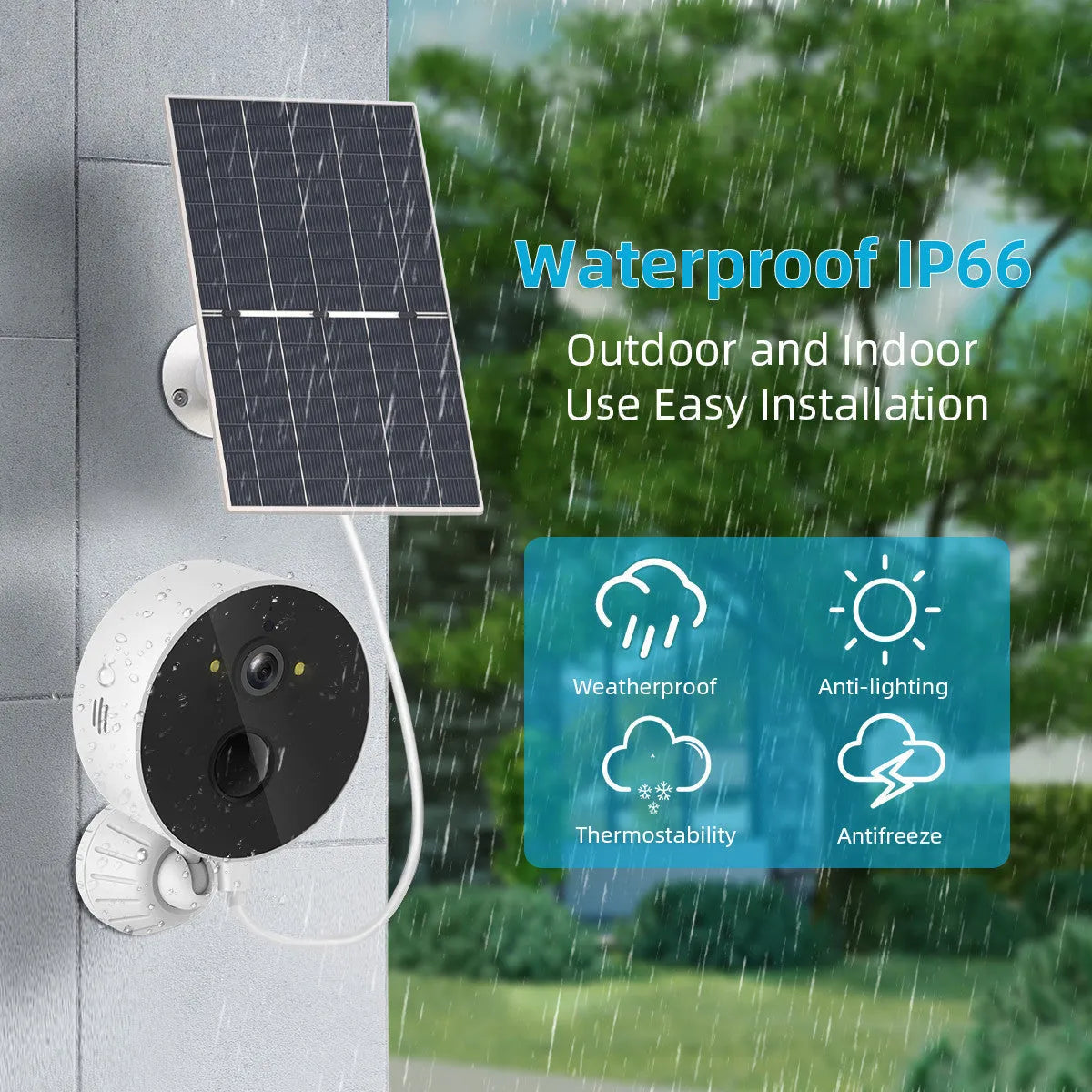 Outdoor solar panel and 1080P HD security camera for garden security