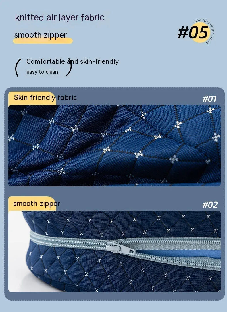 Heart-shaped memory foam leg pillow in blue colour, dimensions 25x23x13cm