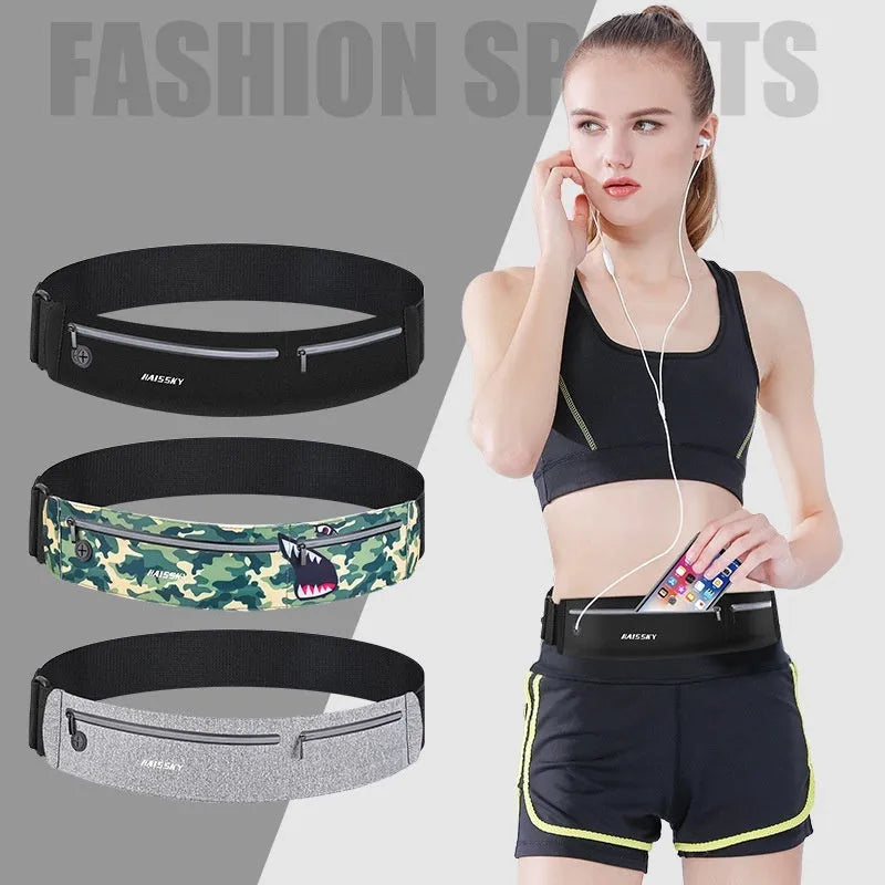 Unisex waterproof 8-inch waist bag in classic black, heather gray or camouflage crocodile for outdoor sports