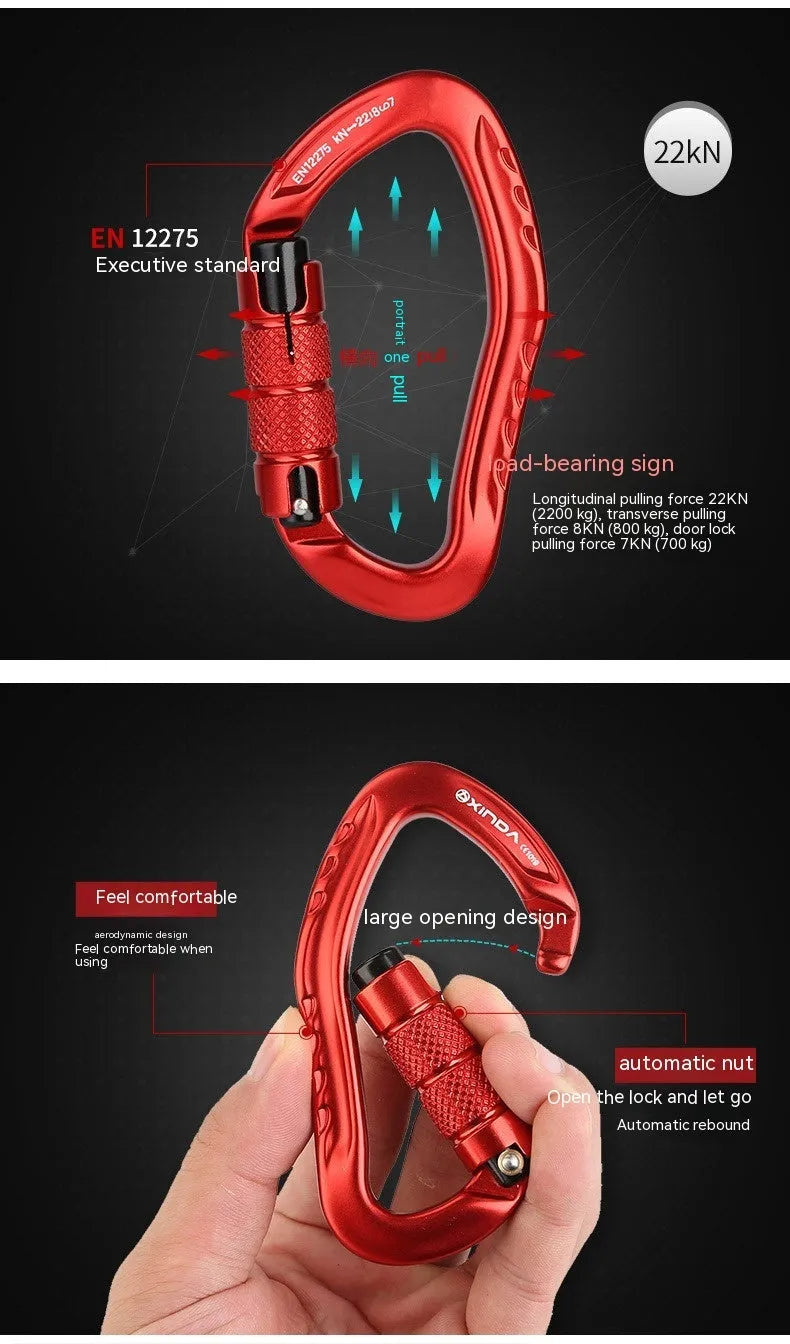 Automatic locking climbing carabiner with screw gate in five colour options