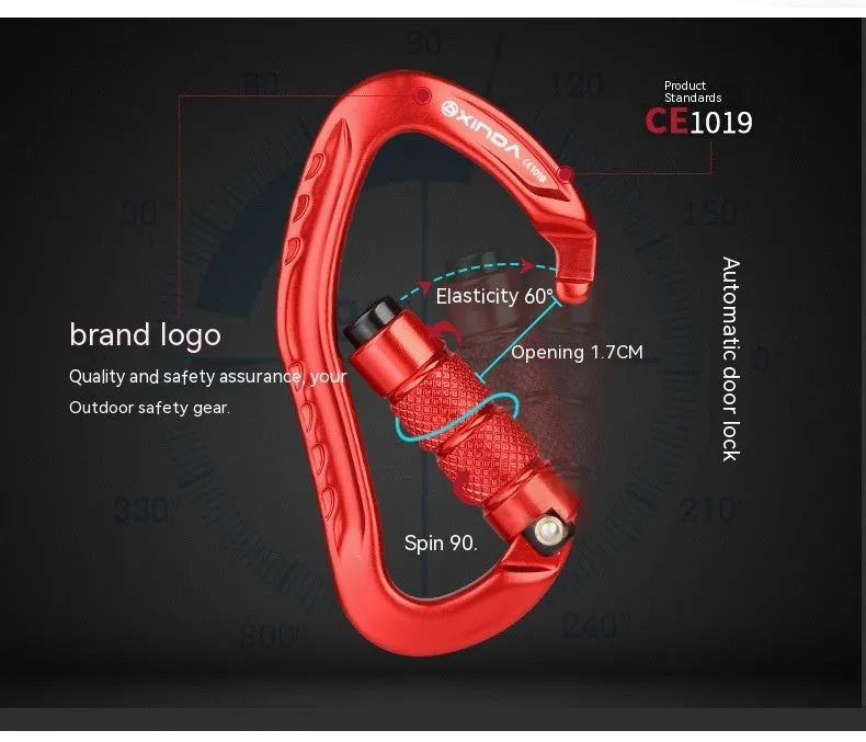 Automatic locking climbing carabiner with screw gate in five colour options
