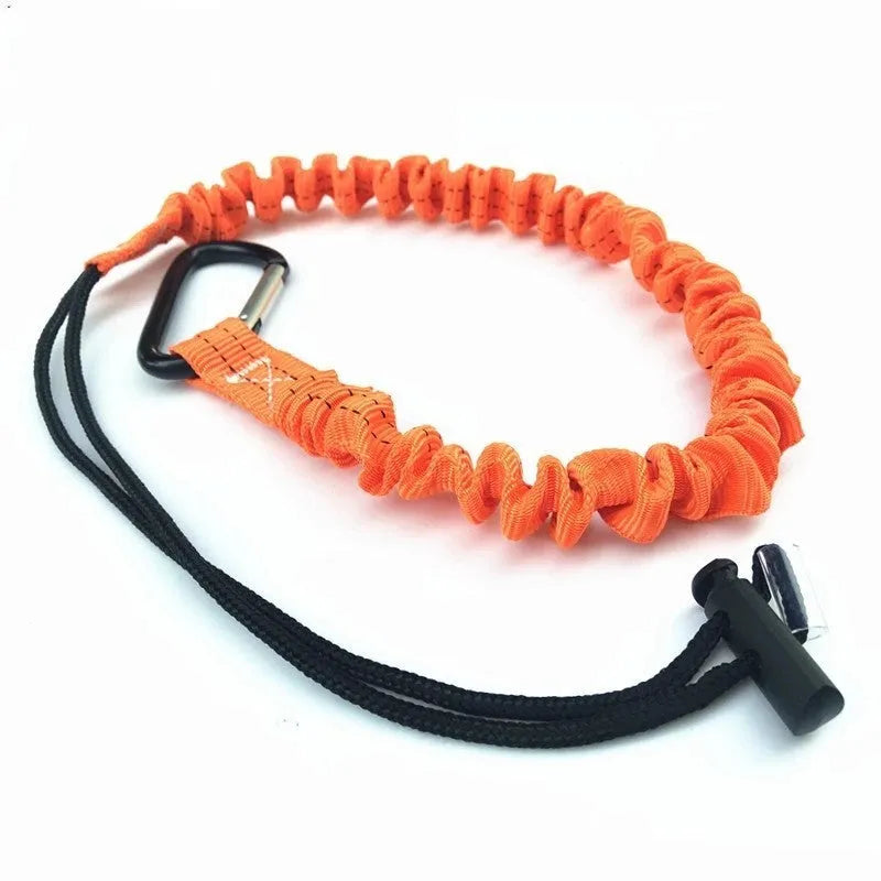 Orange fishing rod safety rope showing 90cm length and connection points