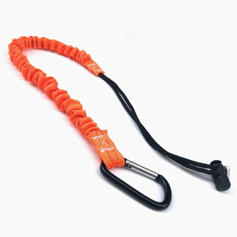 Orange fishing rod safety rope showing 90cm length and connection points