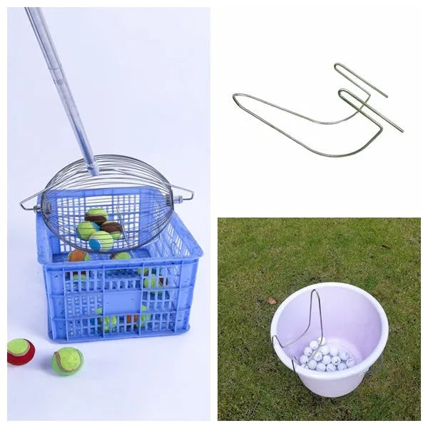 Handheld stainless steel golf ball picker retriever tool in metal colour.
