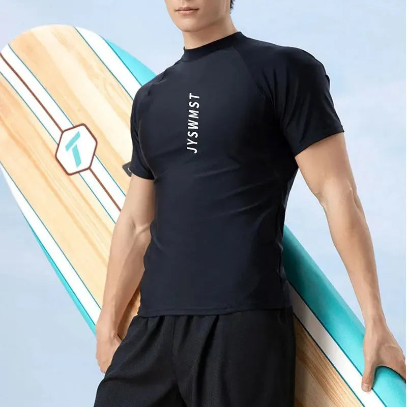 Men's plus size swimming trunks and top set in polyester fabric with pattern design