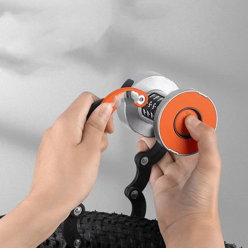 Portable bicycle folding lock showing folding mechanism and modern design in black colour
