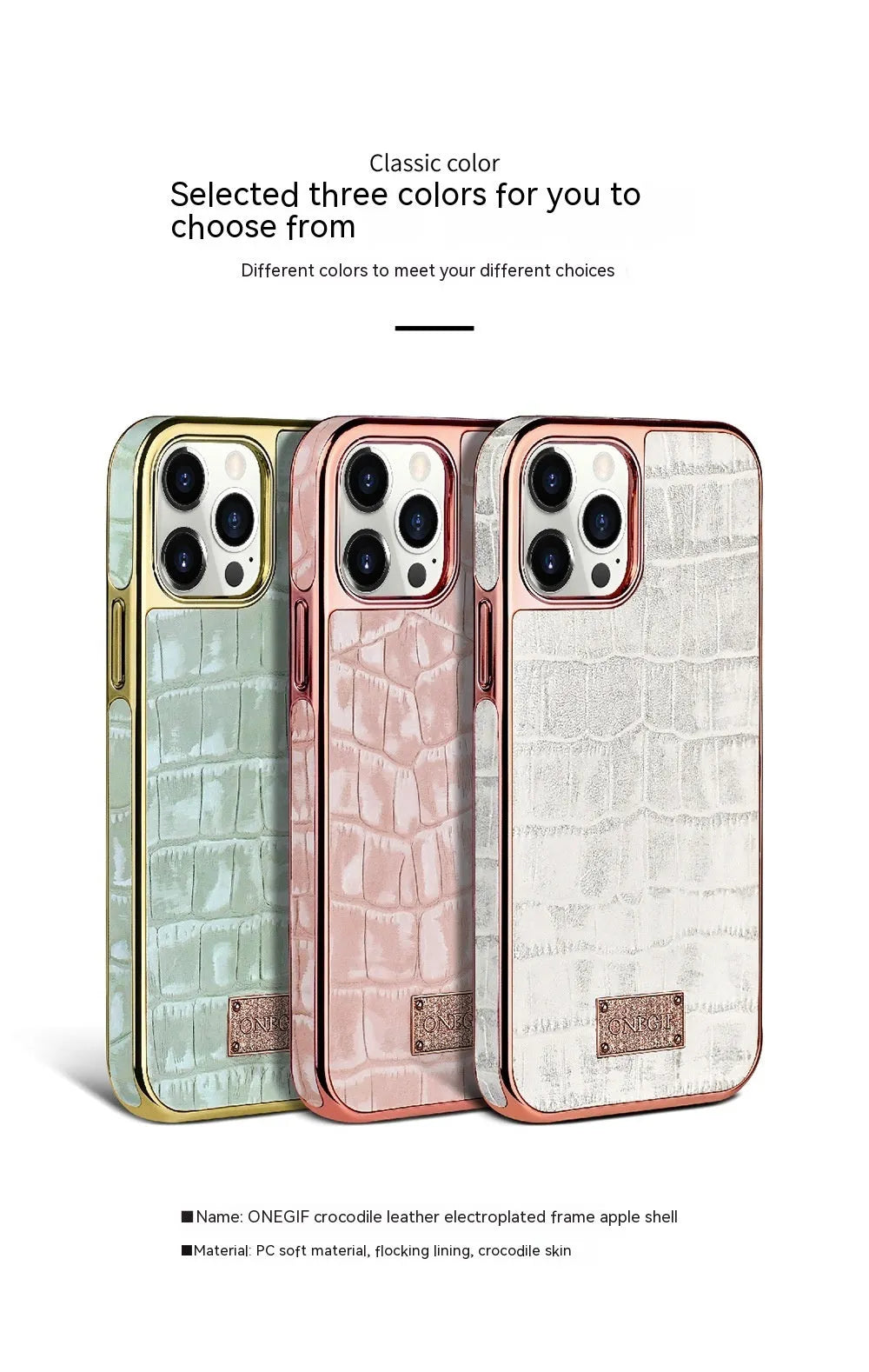 Real leather phone case with electroplated grid screen for iPhone 12 and 12 Pro Max in white, pink or green