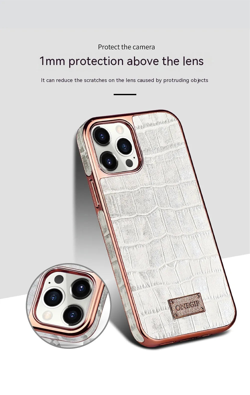 Real leather phone case with electroplated grid screen for iPhone 12 and 12 Pro Max in white, pink or green