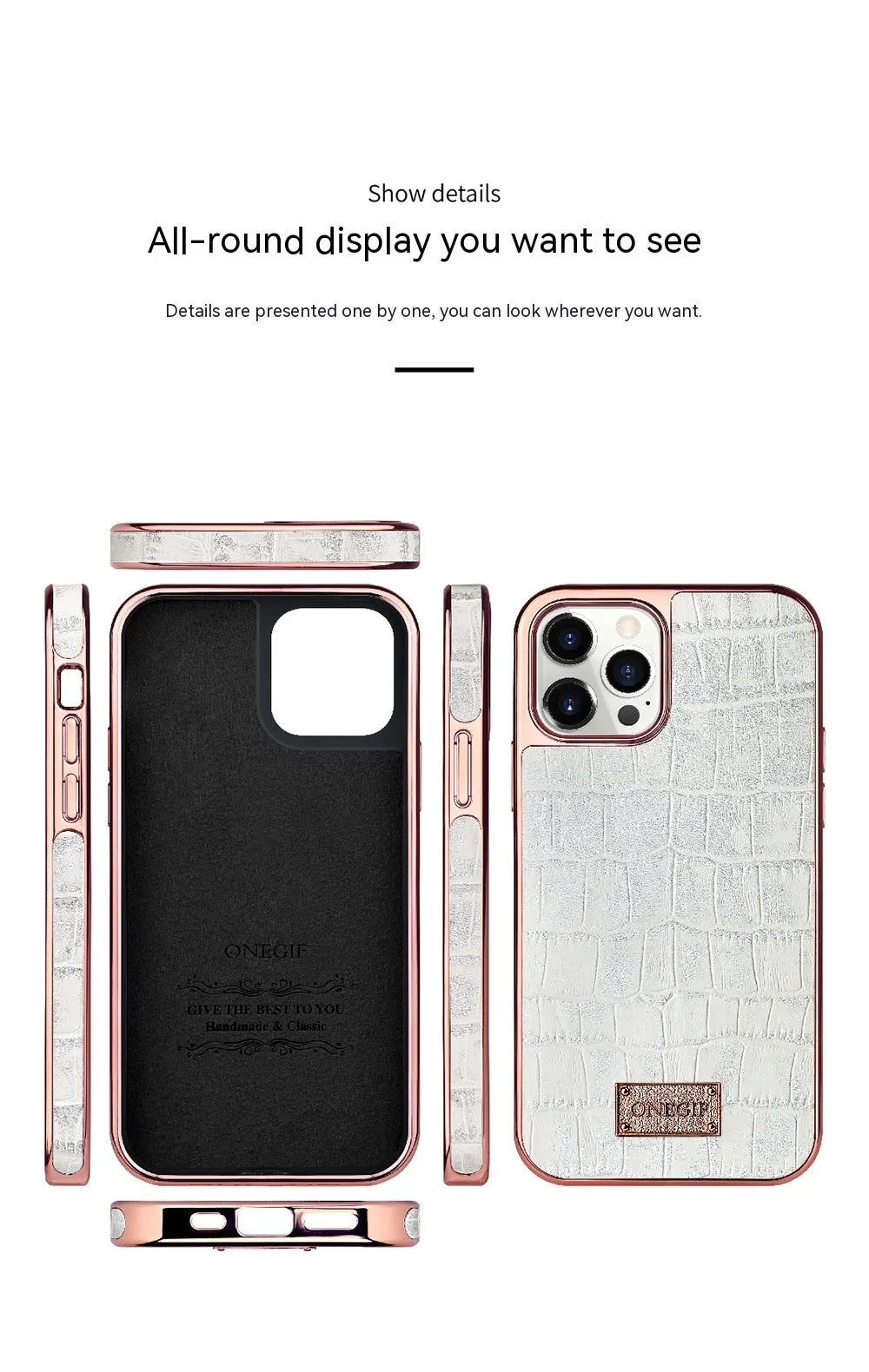 Real leather phone case with electroplated grid screen for iPhone 12 and 12 Pro Max in white, pink or green
