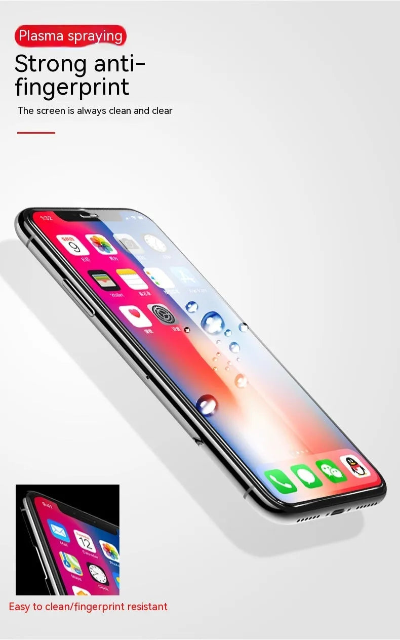 Samsung phone with HD tempered glass screen protector showing full screen coverage