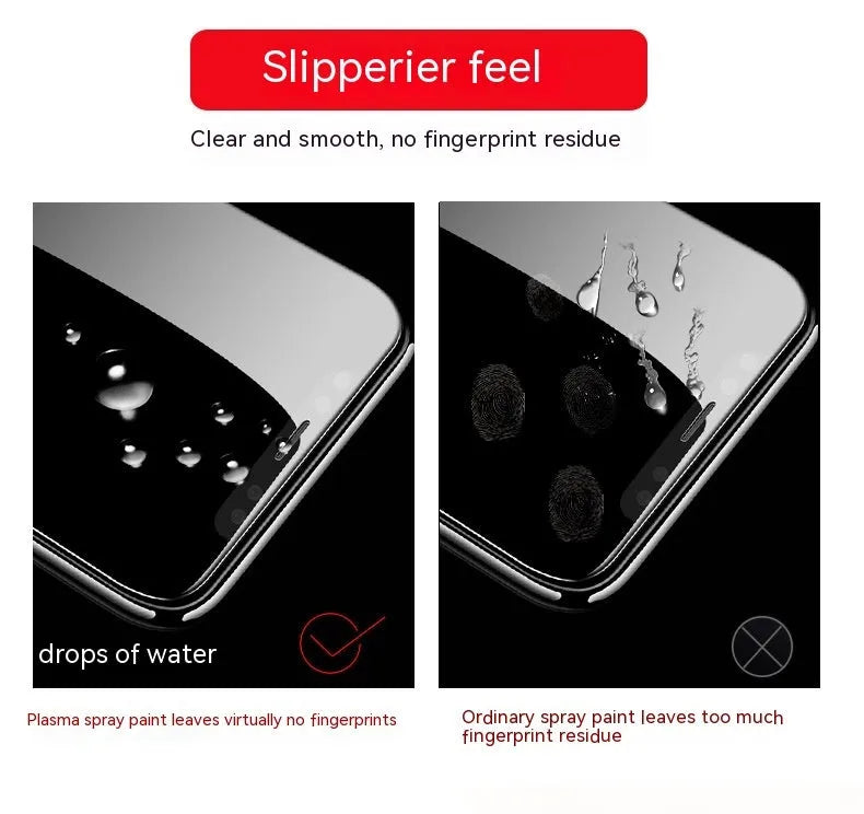 Samsung phone with HD tempered glass screen protector showing full screen coverage