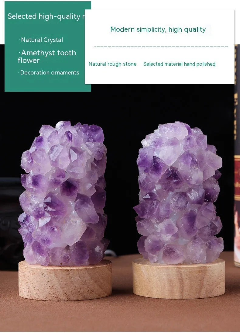 Natural amethyst mini night light with cold light illumination showing crystal vug formations