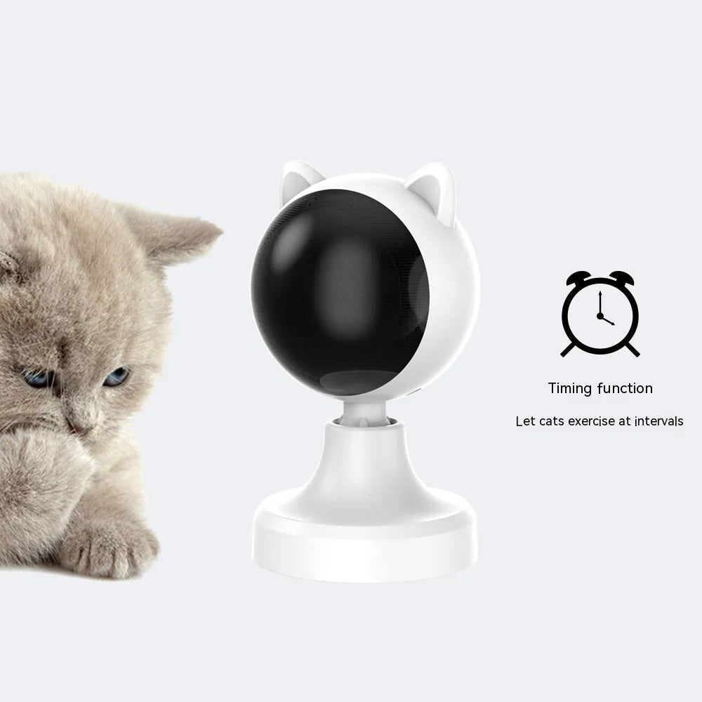 White smart laser cat teaser toy with USB charging on a floor, made of ABS plastic
