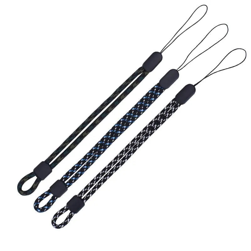 20cm woven nylon mobile phone lanyard wrist strap in pure black, red and white, green, blue and white, or black and white