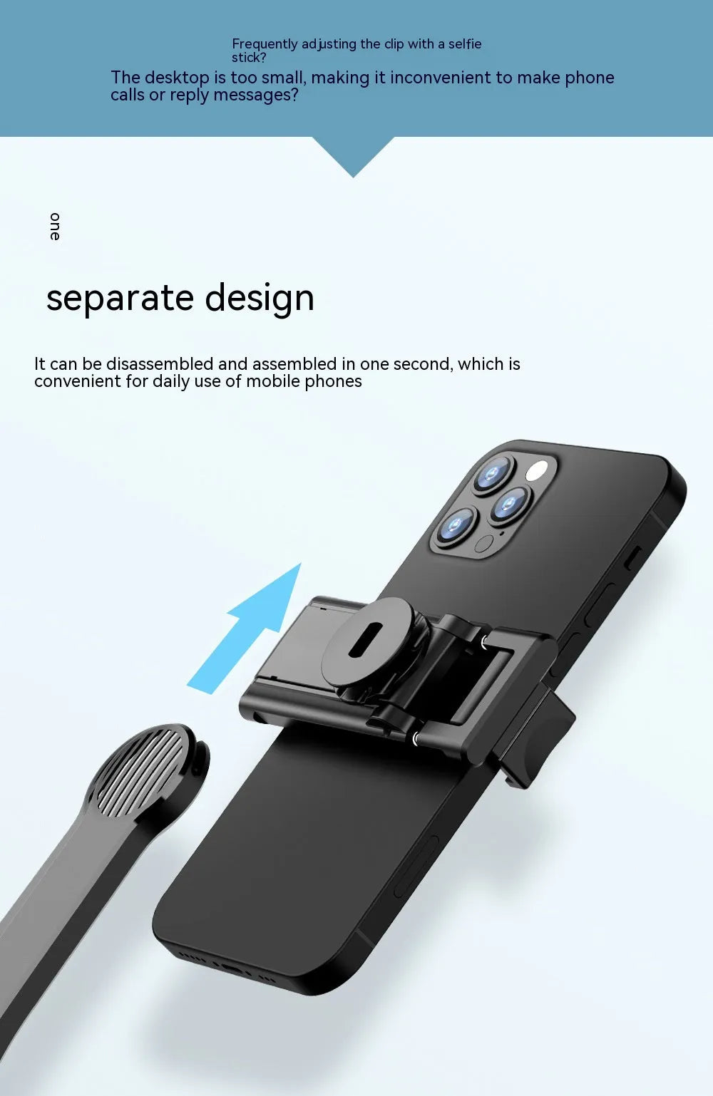 Detachable desktop stand Bluetooth selfie stick extended to 1060mm with phone and remote control