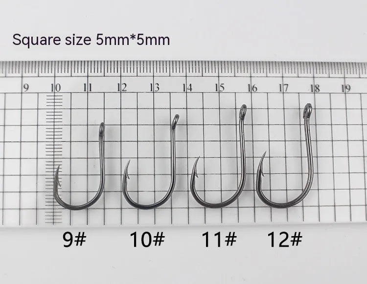 Barbed sea fishing hooks with ring eye and crooked point in a bulk pack for rock and saltwater fishing.