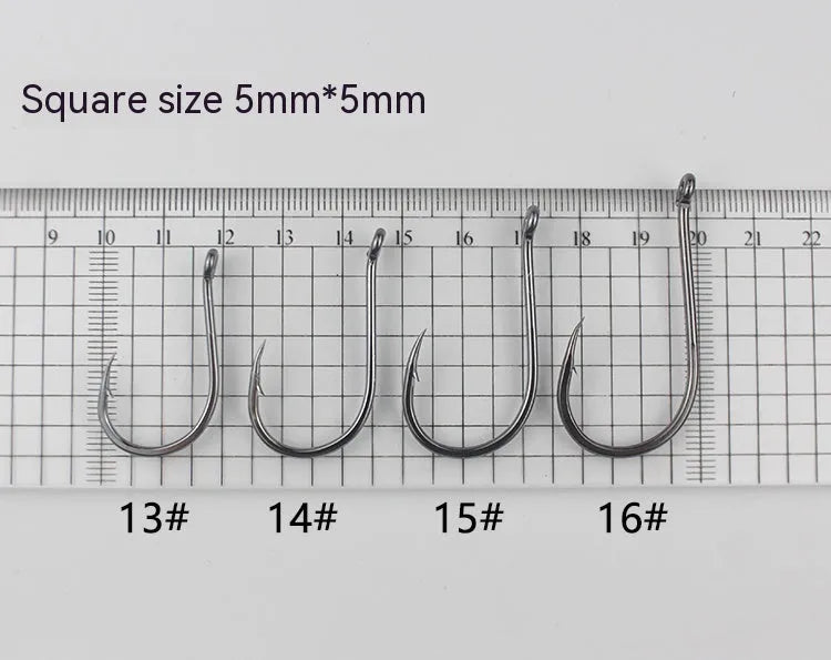 Barbed sea fishing hooks with ring eye and crooked point in a bulk pack for rock and saltwater fishing.