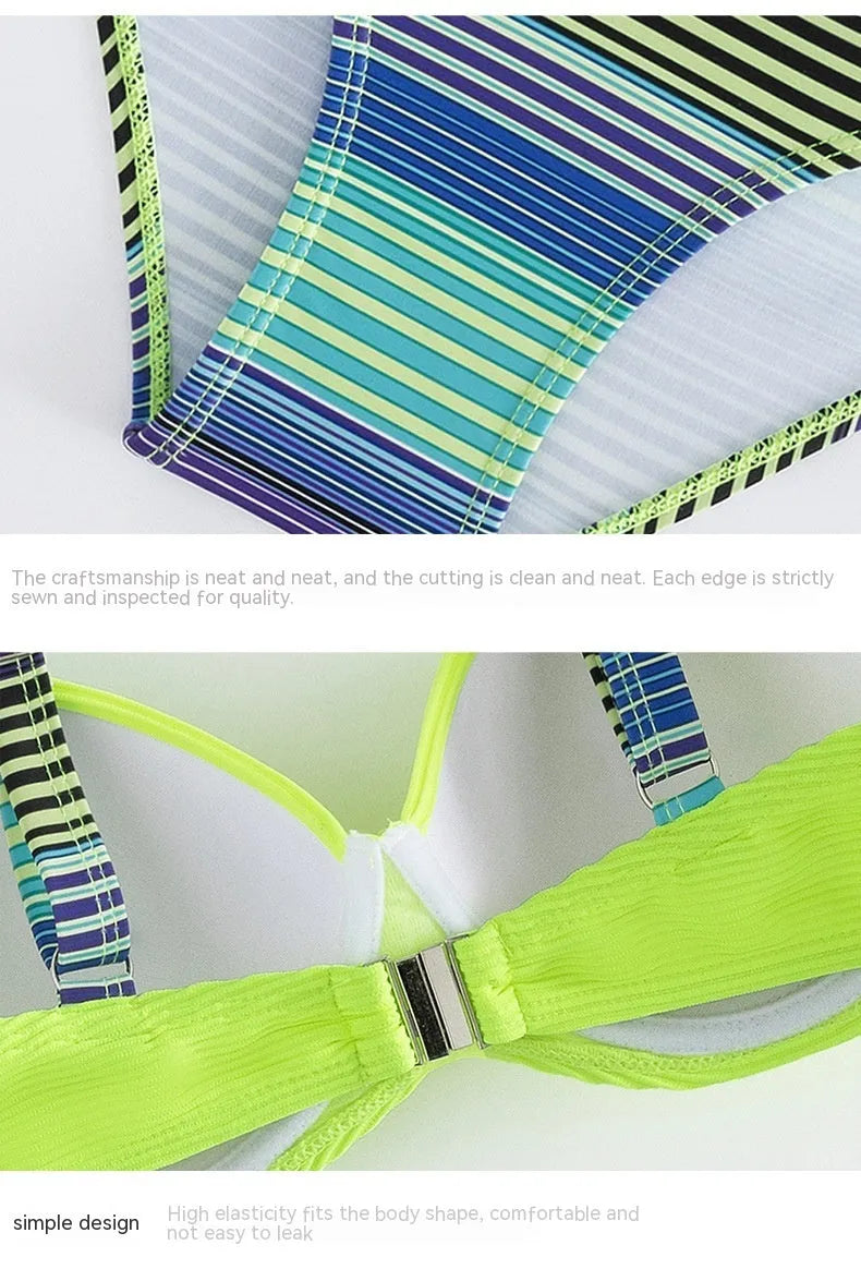 Green printed halter bikini set for women with split briefs