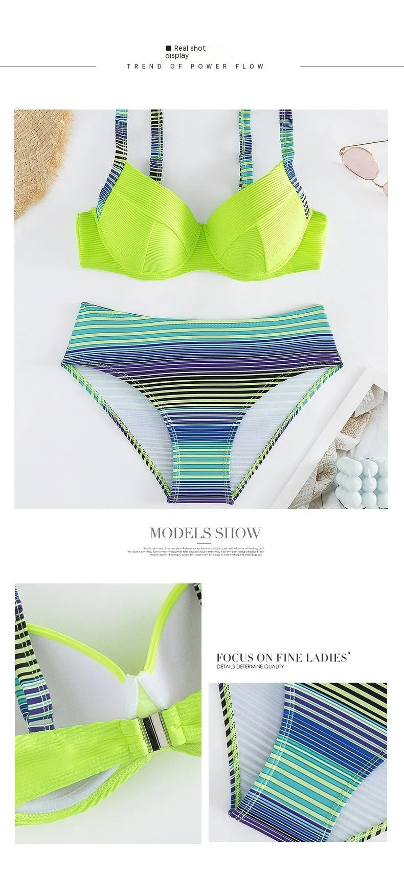Green printed halter bikini set for women with split briefs