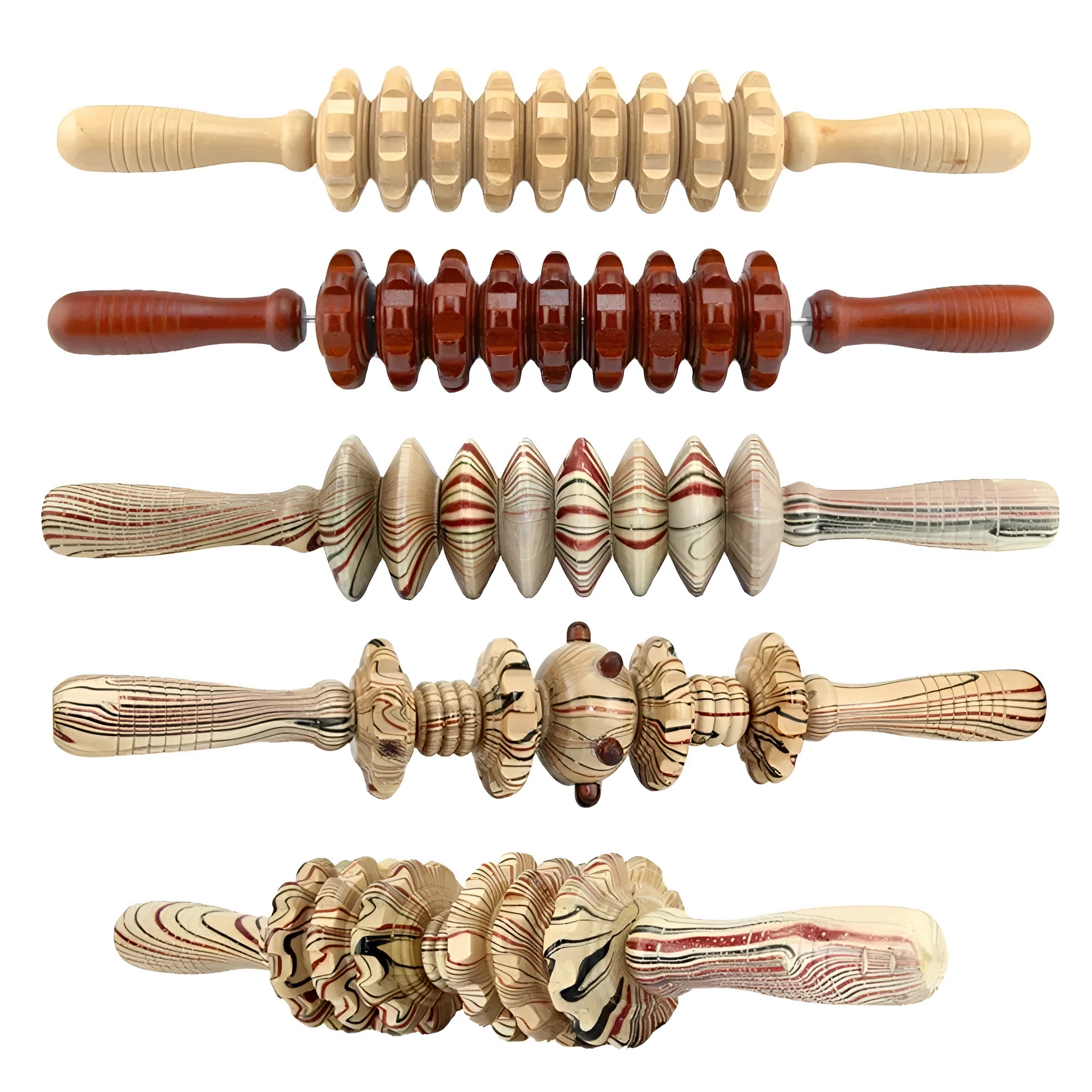 Wooden roller muscle massager stick 39 cm with steel shaft for full body use