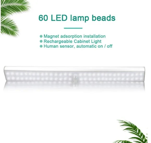 Rechargeable motion sensor LED strip light in 24, 40, and 60 bead sizes.