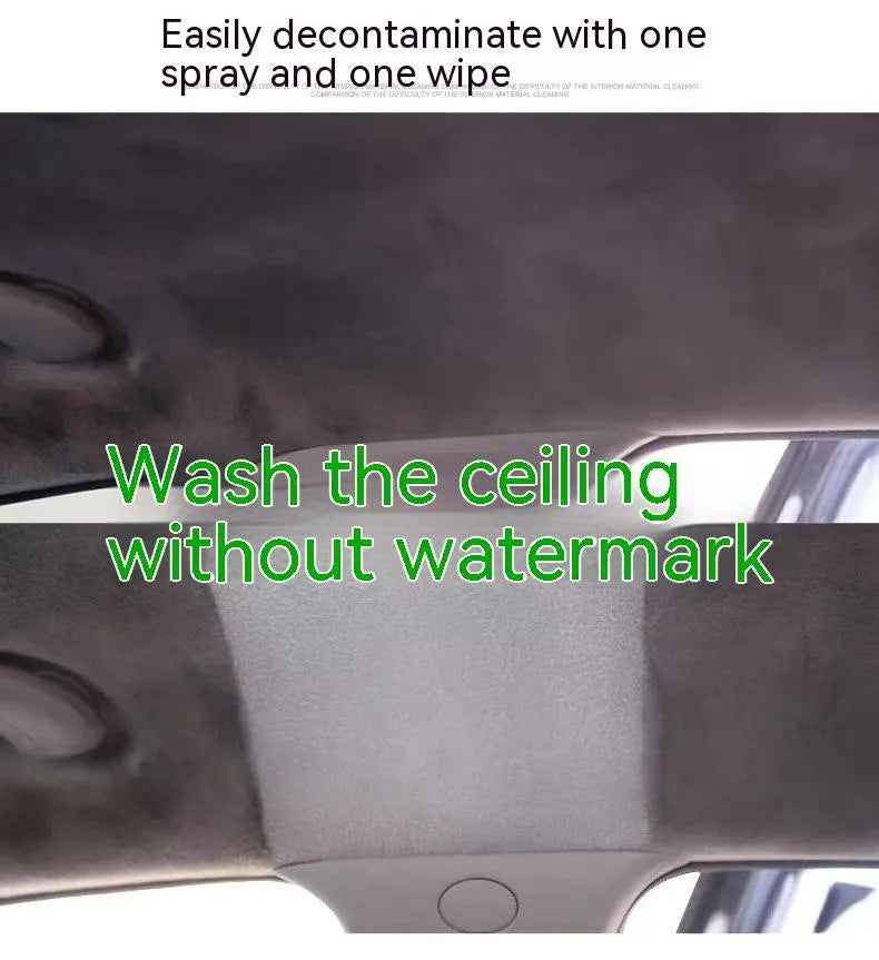 Fabric roof foam decontamination cleaner bottle with towel and sponge wipes for interior car ceilings