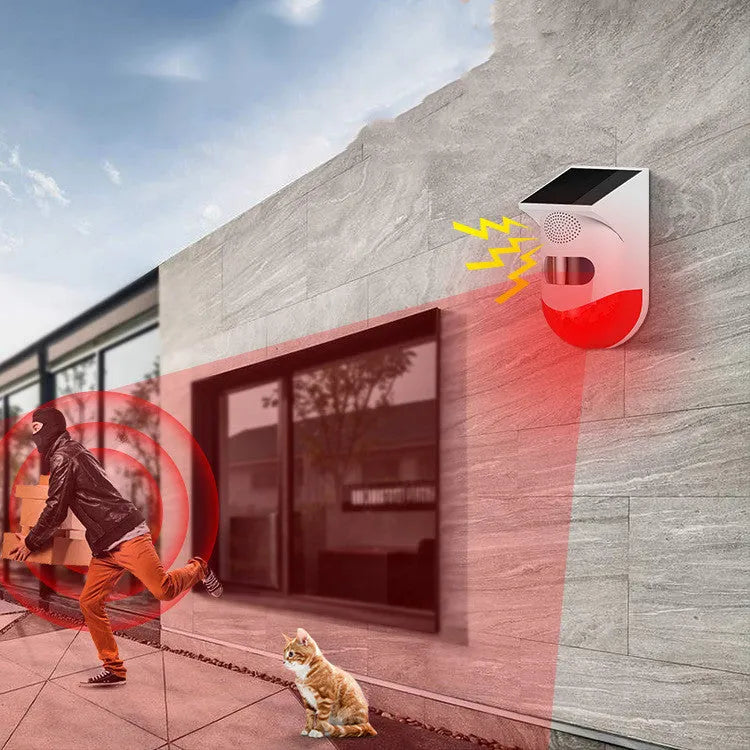 Wireless solar-powered infrared security alarm with remote control for outdoor perimeter detection