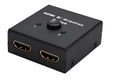 Black plastic HDMI bi-direction switch with 3 HDMI A/F connectors and blue LED indicators