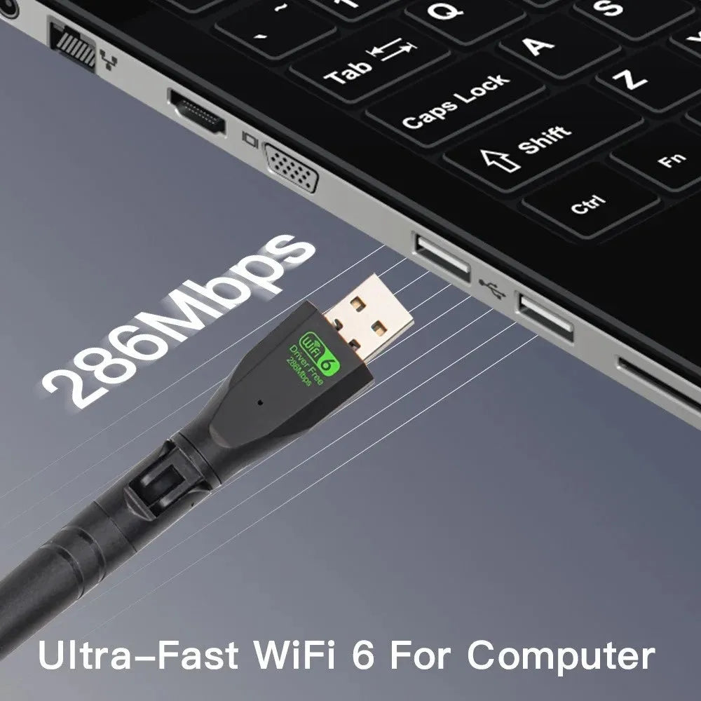 Black USB WiFi6 wireless network card with driver-free operation