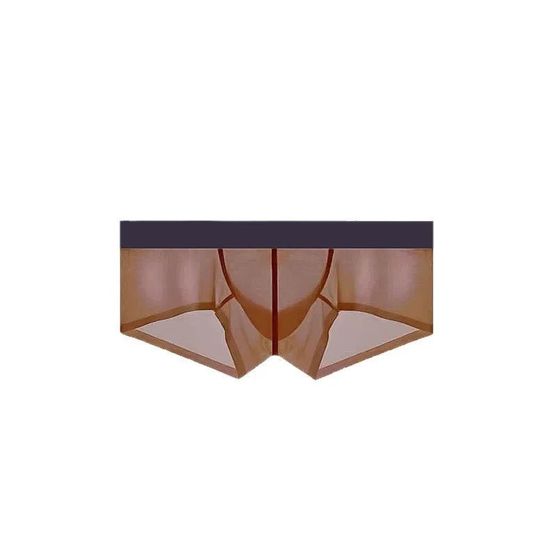 Men's seamless low waist ice silk underwear in a solid colour, showing ultra-thin fabric and no visible seams.