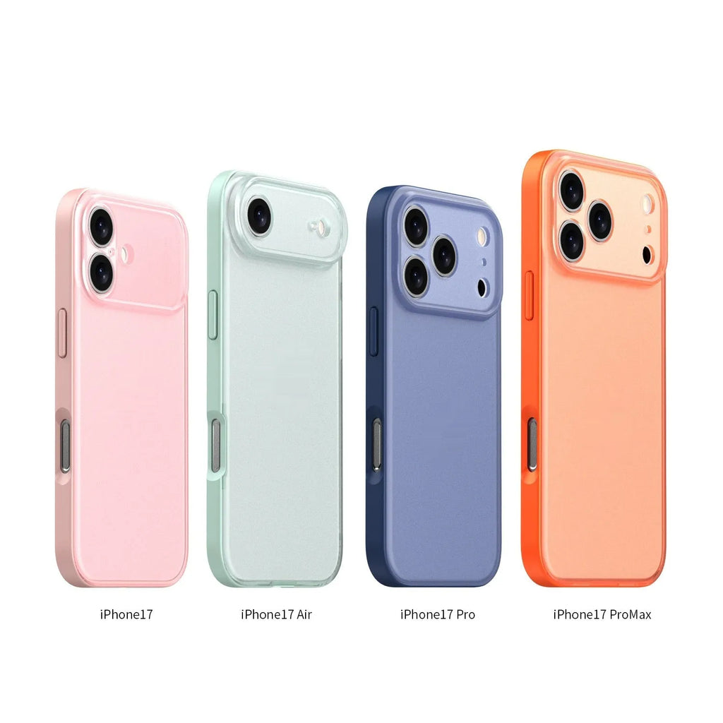 iPhone 17 series phone case in fog black with skin-feeling oil injection finish, TPU and PC anti-slip cover