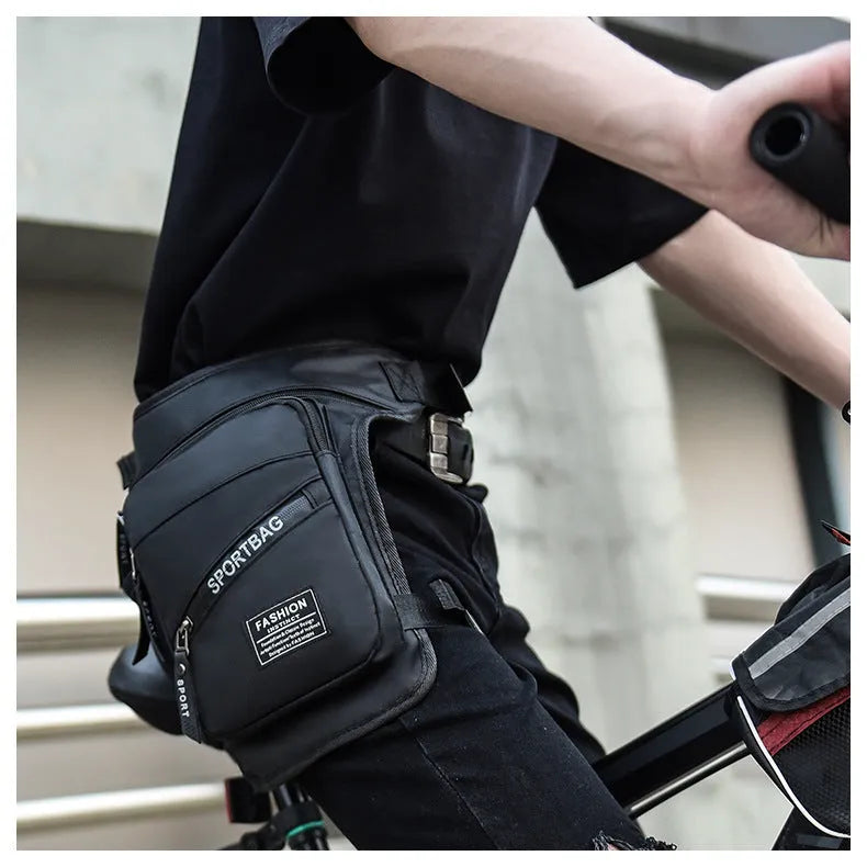 Outdoor cycling leg bag multi-functional anti-theft waterproof nylon crossbody for men in black