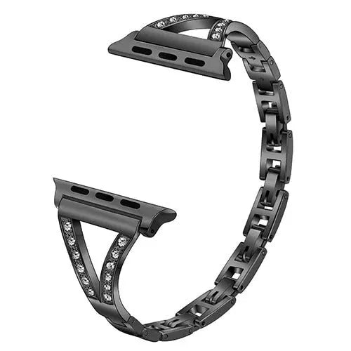 Stainless steel Apple Watch strap with diamond studs in multiple colour options