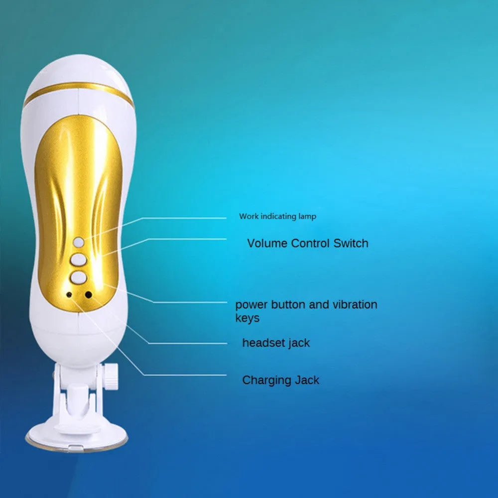 White electric silicone masturbator for men with USB rechargeable port and realistic contour