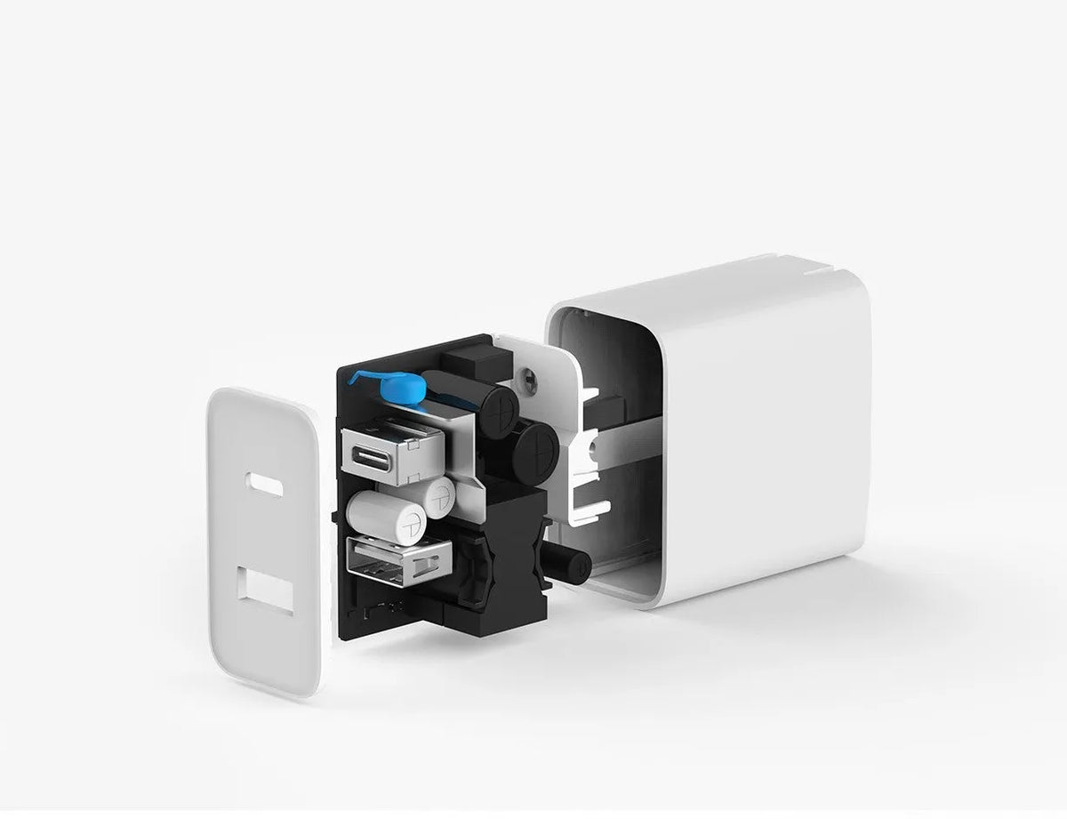 Xiaomi 30W USB charger, white, dual port USB-C and USB-A, compact 48mm x 28mm x 47mm