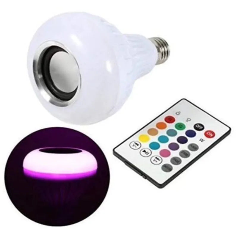 White E27 LED Bluetooth speaker bulb with remote control for 16 RGB colours