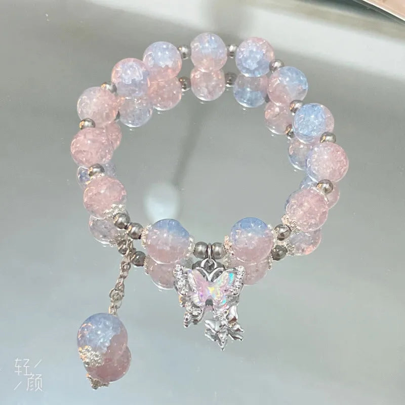 Chinese style glass bead bracelet with bamboo leaf design and manual craftsmanship details.