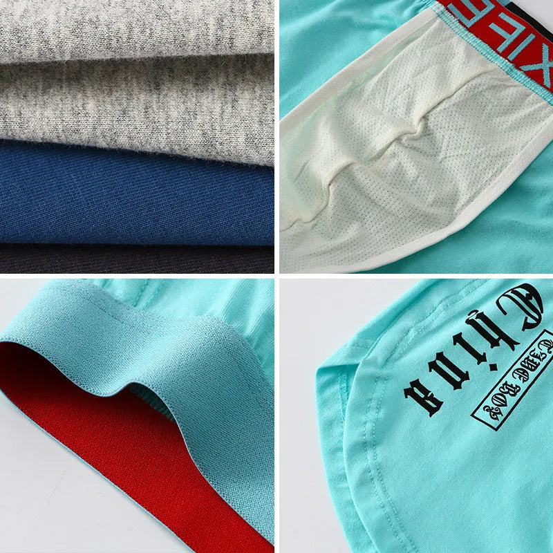 Men's loose cotton boxers in plus sizes with mid waist design and antibacterial function