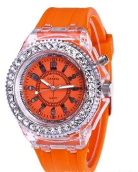 Geneva women's LED luminous quartz watch with silicone strap and round 43mm dial