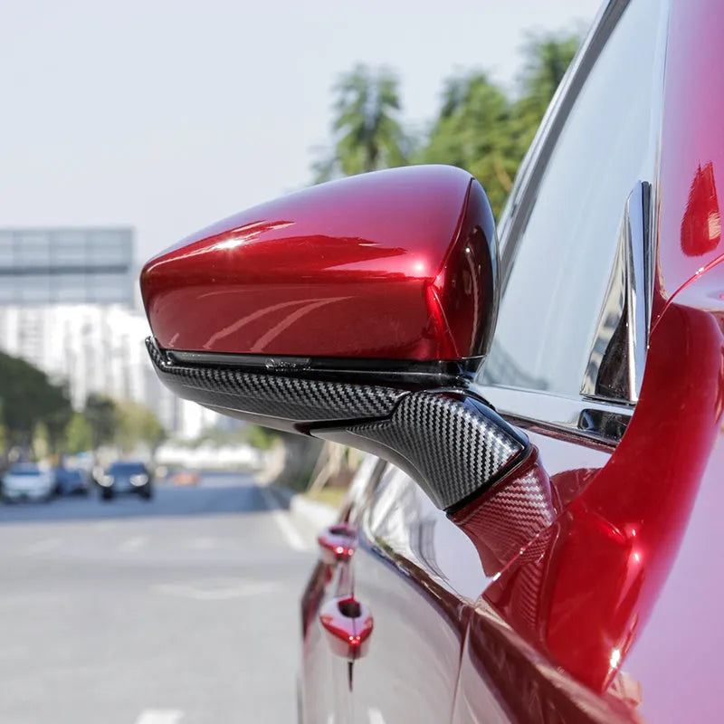 Set of four ABS rearview mirror decorative strips for Mazda 3 Angkesila with carbon fibre texture finish