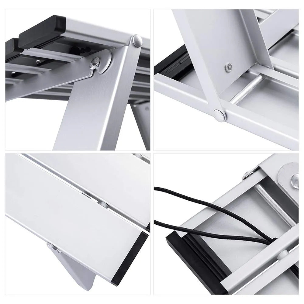 Silver aluminium alloy folding table and chair set, packed size 42 x 29 x 12 cm, for camping and garden use
