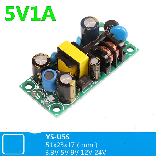 YS-U5S metal switching power supply board module with terminal blocks for AC input and DC output.