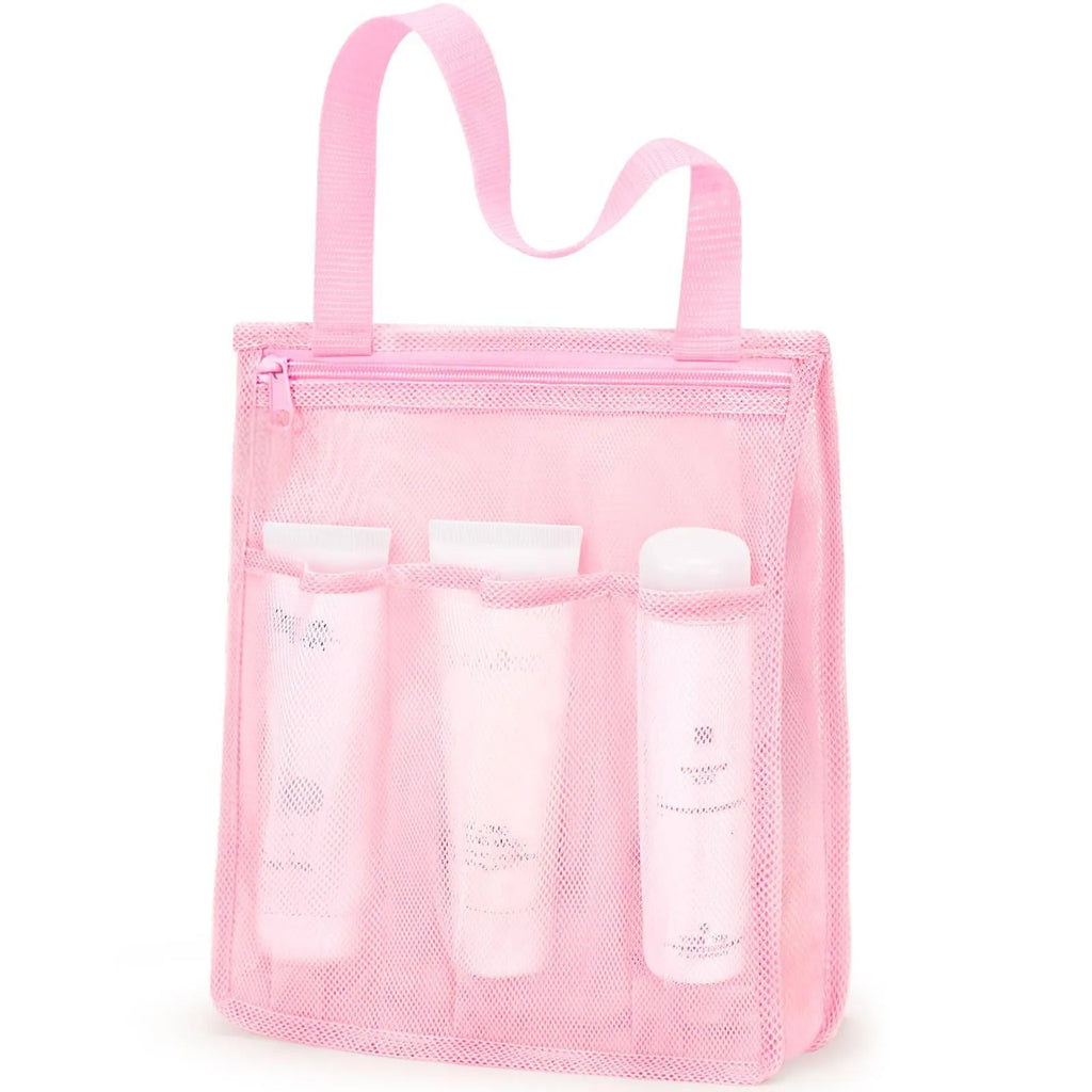 Black and pink swimming gym bag with dry wet separation compartments and mesh pocket