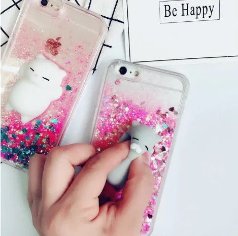 Glittery cat-themed protective case for iPhone models 6 through X.