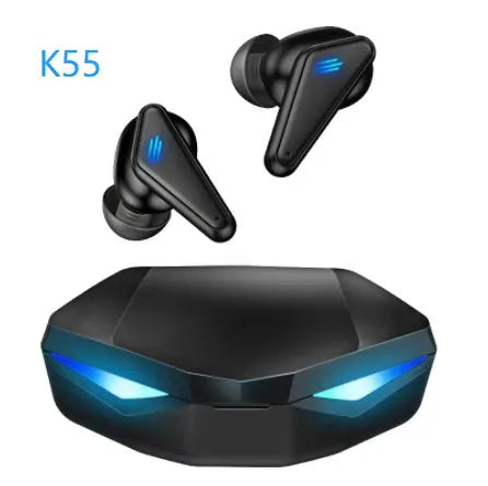 Blue K55 wireless Bluetooth gaming headset with TWS stereo sound and earplug design