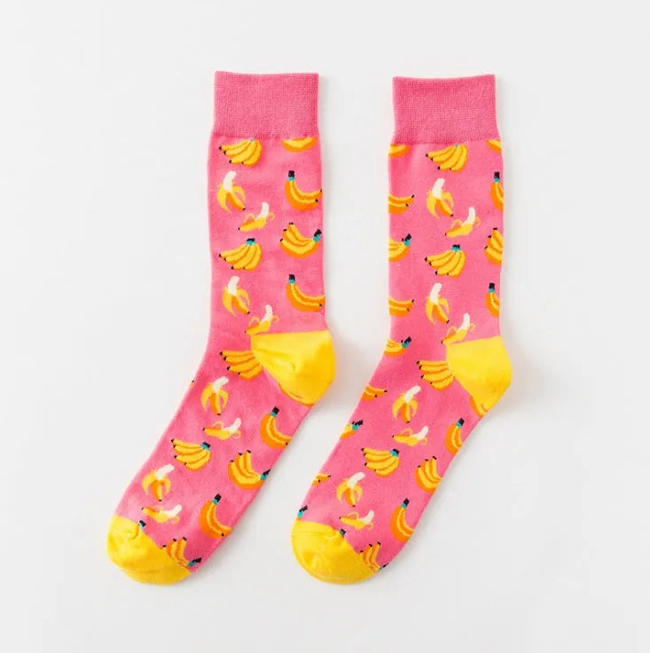 Happy fruit banana print tube socks for men women high-density cotton one size 39-43 colour options