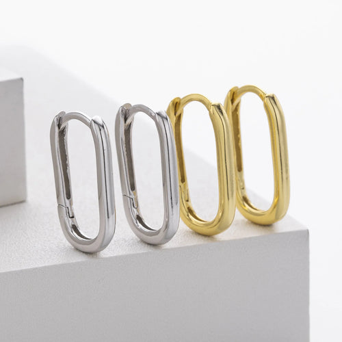925 silver geometric earrings with gold plating oval quadrilateral shape on white background
