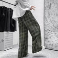 Black and green plaid Japanese retro loose trousers with straight-leg design