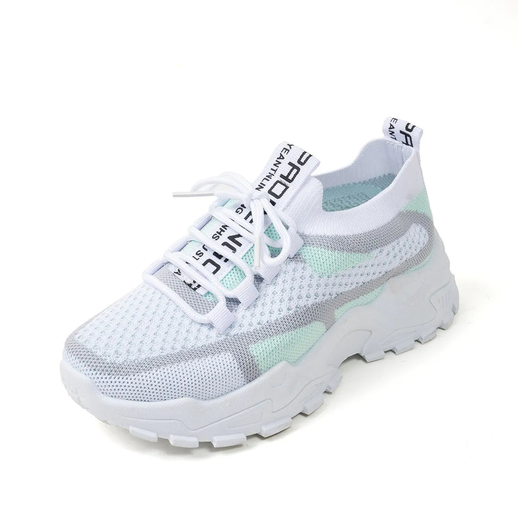 Women's Flyknit mesh lace-up sneakers in grey colour with low rubber sole